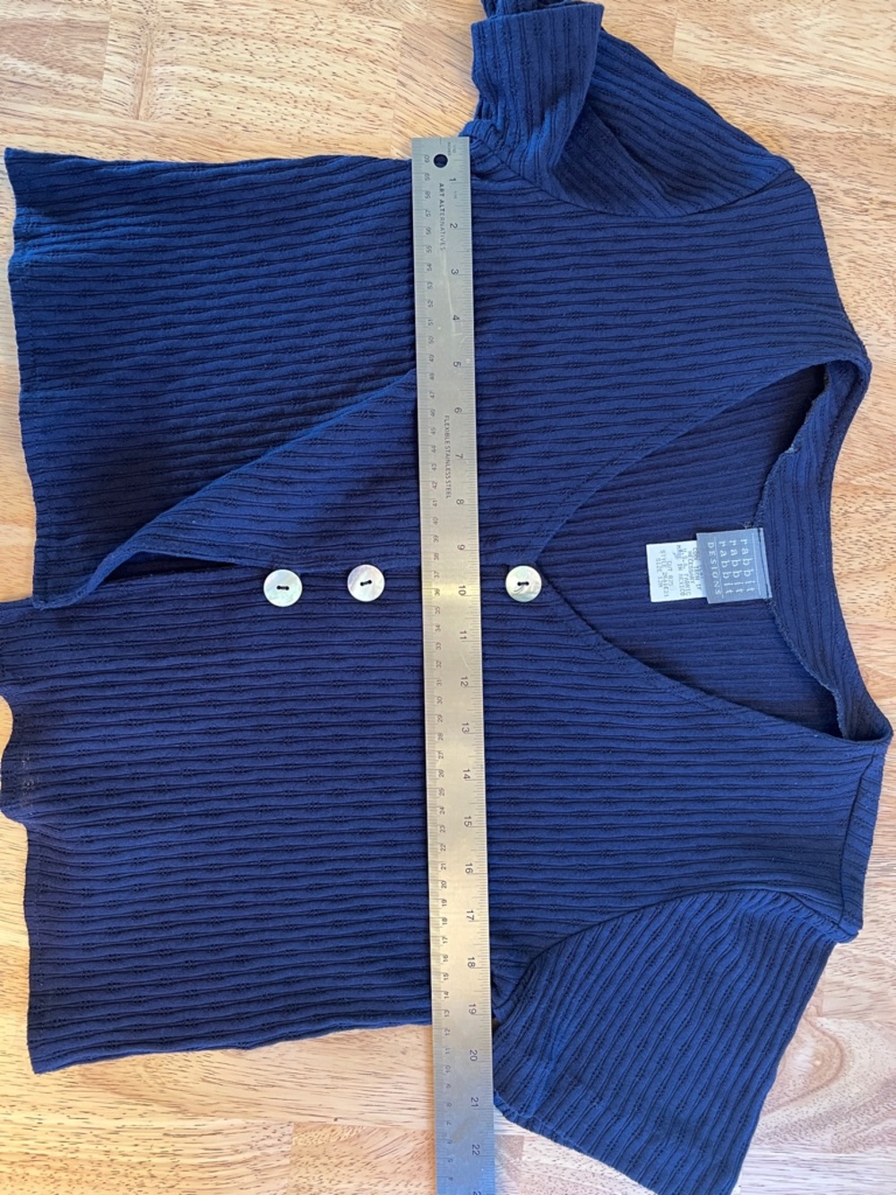 Vintage Rabbit Rabbit Rabbit Cropped Pearly Button Navy Top Size 12M - Picture 13 of 14
